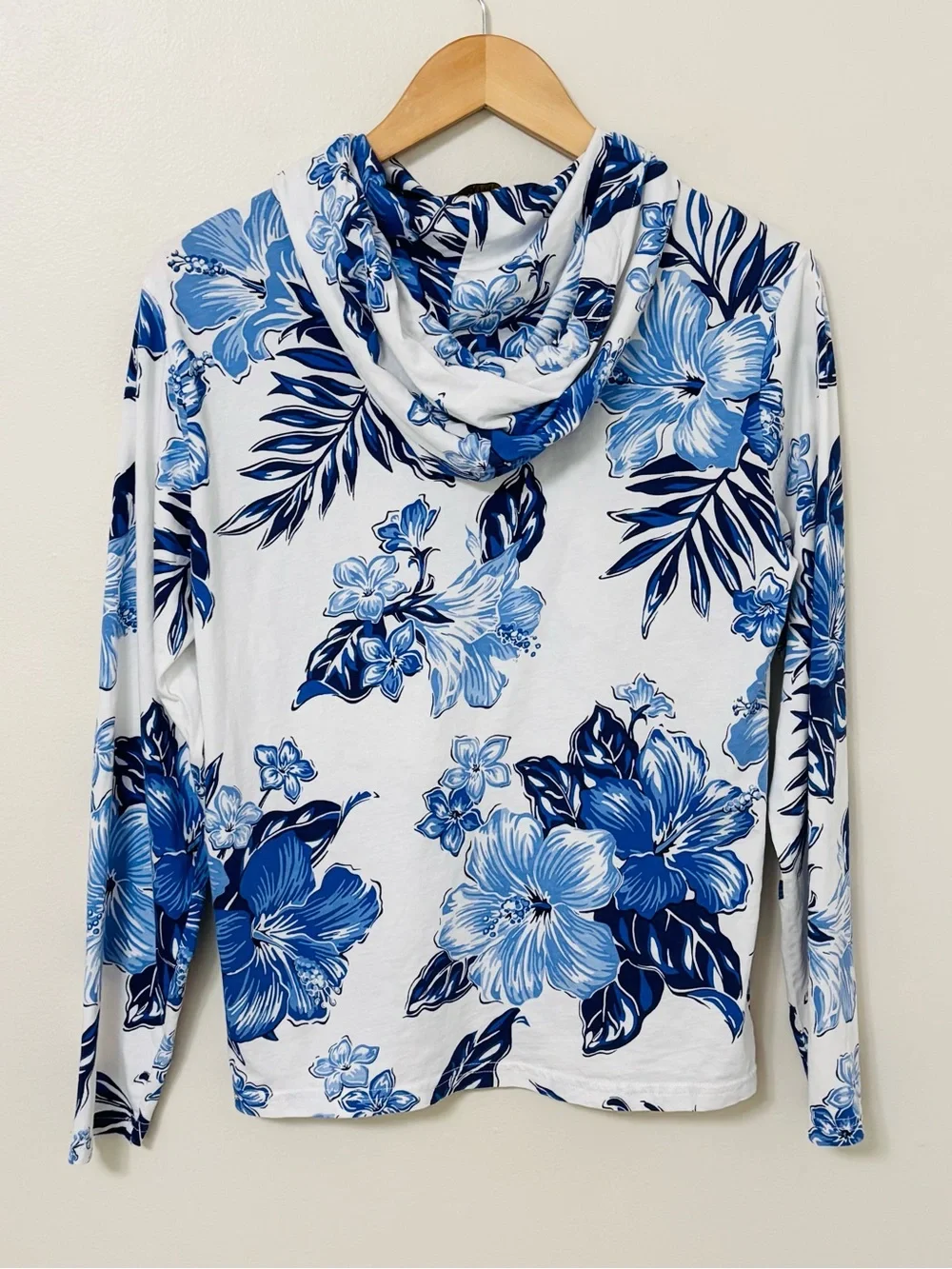 POLO Ralph Lauren Blue Floral Tropical Cotton Jersey Hooded T-Shirt S